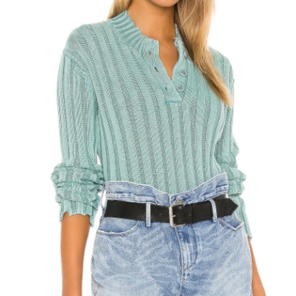 RtA Abigail Polo Sweater In Acid Mint